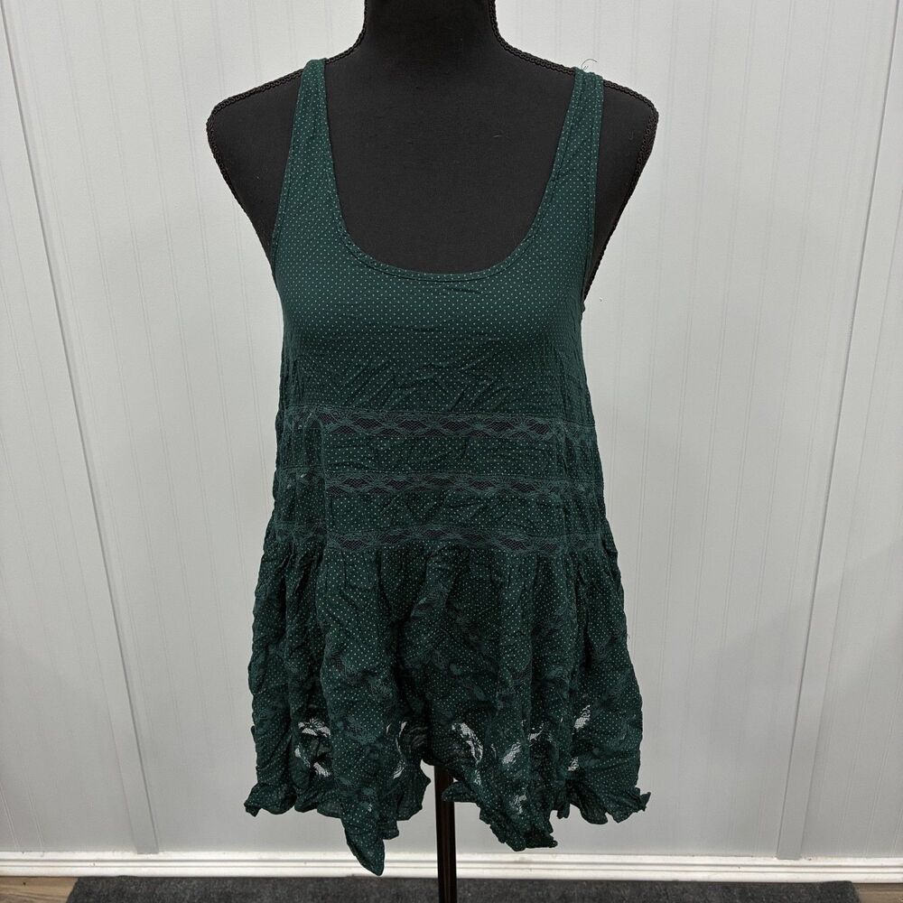 Intimately Free People Women's XS Green Swingy Lace Inset Tunic Top